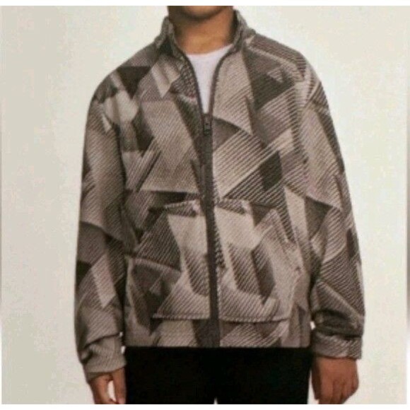 Eddie Bauer Kids Lone Peak Gray White Fleece Jacket Boys Large 14/16 Geometric - Picture 1 of 9